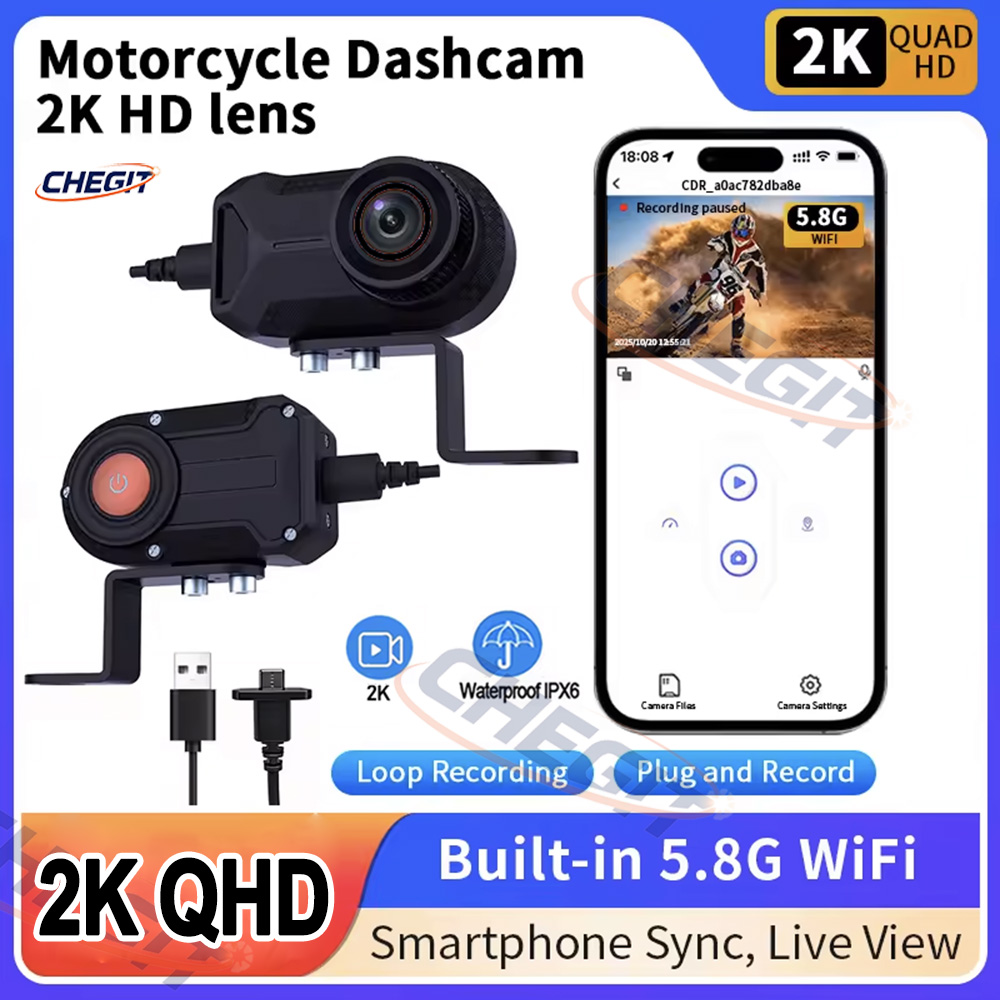 Compact Camera Mirrorless - Rejestrator motocyklowy DVR 2K HD WiFi